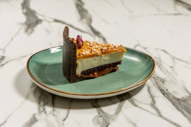 Caramel cookie cake served on a plate