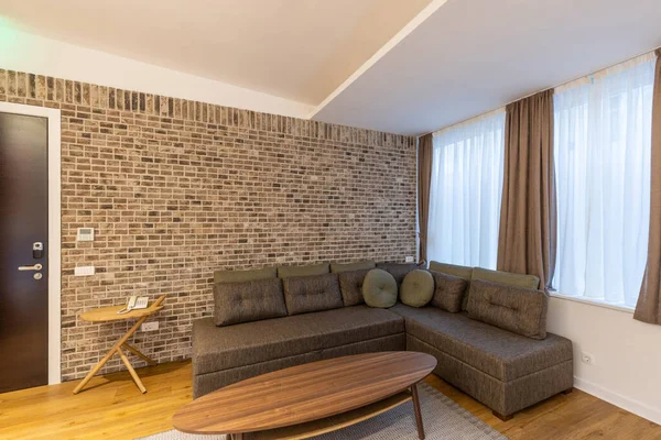 Interior Modern Hotel Apartment Brick Wall Decoration — Stok fotoğraf