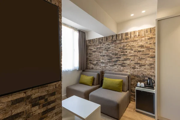 Interior Modern Hotel Apartment Brick Wall Decoration — Stock fotografie