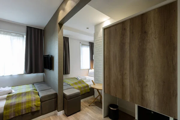 Interiör Ett Hotell Sovrum Med Master Bed — Stockfoto