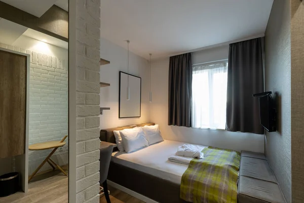 Interiör Ett Hotell Sovrum Med Master Bed — Stockfoto