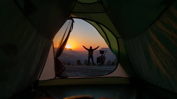 Vida Camping Ciclista Largo Recorrido Inicio Positivo Relajante Del Día — Foto de Stock