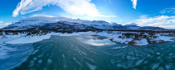 Sunset Time Frozen Lake Wonderful Nature Magnificent Mountains 1800 Degree — Photo