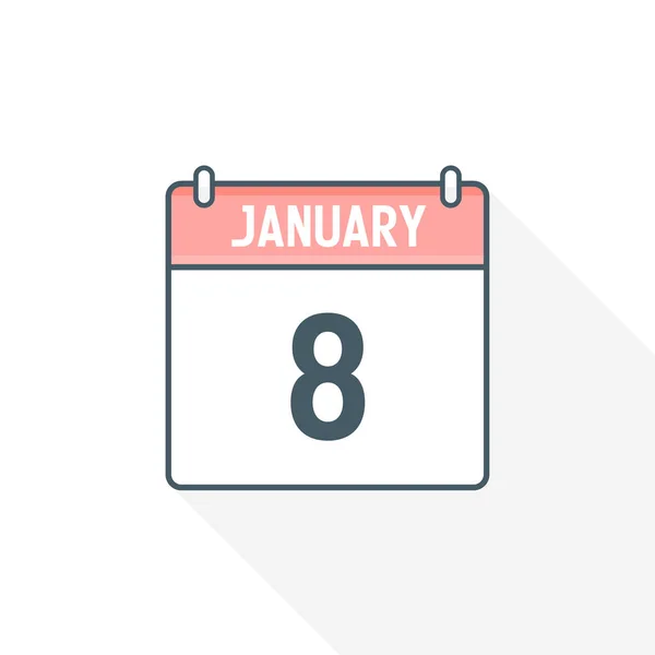 1月8日カレンダーアイコン 1月8日カレンダー日付アイコンベクトルイラストレーター — ストックベクタ