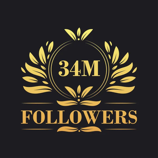 34М Последователи Празднуют Дизайн Роскошный Логотип 34M Followers Подписчиков Социальных — стоковый вектор