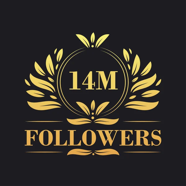 14M Последователи Празднования Дизайн Роскошный Логотип 14M Followers Подписчиков Социальных — стоковый вектор