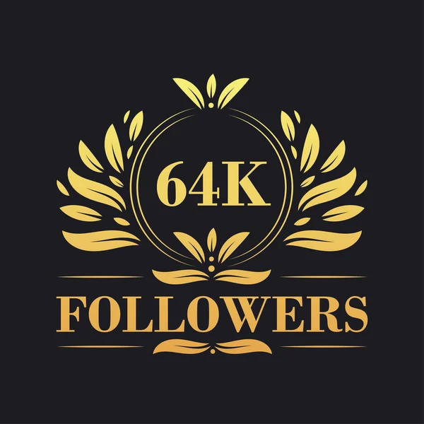 64K Последователей Праздник Дизайн Роскошный Логотип 64K Followers Подписчиков Социальных — стоковый вектор