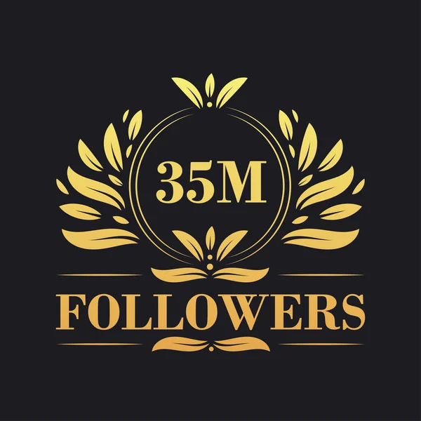 35M Kutlama Tasarımını Takip Ediyor Lüks Milyon Takipçi Sosyal Medya — Stok Vektör