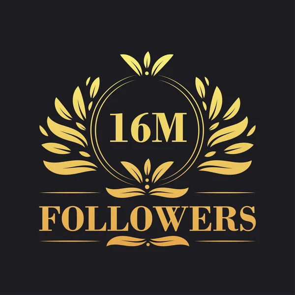 16M Followers Celebration Design Luxurious 16M Followers Logo Social Media — Stock Vector