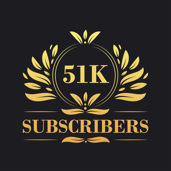 51K Abonnees Viering Ontwerp Luxe 51K Abonnees Logo Voor Social — Stockvector