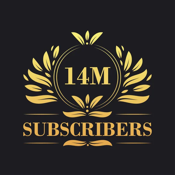 14M Subscribers Celebration Design Luxurious 14M Subscribers Logo Social Media — Stock Vector