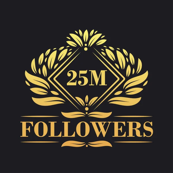 25M Śledzi Projekt Uroczystości Luksusowe Logo 25M Followers Dla Zwolenników — Wektor stockowy