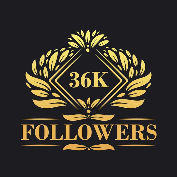 36K Последователей Праздник Дизайн Роскошный Логотип 36K Followers Подписчиков Социальных — стоковый вектор