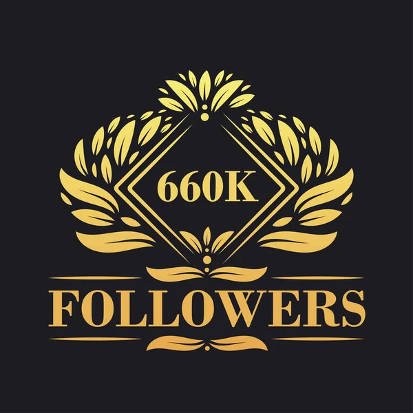 660K Последователей Праздник Дизайн Роскошный Логотип 660K Followers Подписчиков Социальных — стоковый вектор