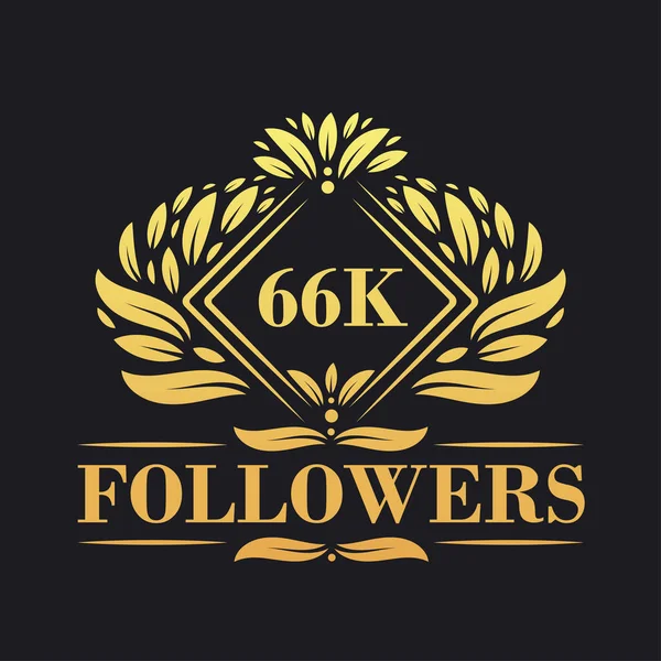 66K Последователей Праздник Дизайн Роскошный Логотип 66K Followers Подписчиков Социальных — стоковый вектор