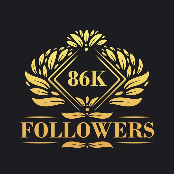 86K Последователей Праздник Дизайн Роскошный Логотип 86K Followers Подписчиков Социальных — стоковый вектор