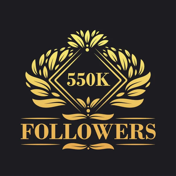 550K Последователей Праздник Дизайн Роскошный Логотип 550K Followers Подписчиков Социальных — стоковый вектор