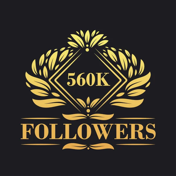 560K Последователей Праздник Дизайн Роскошный Логотип 560K Followers Подписчиков Социальных — стоковый вектор