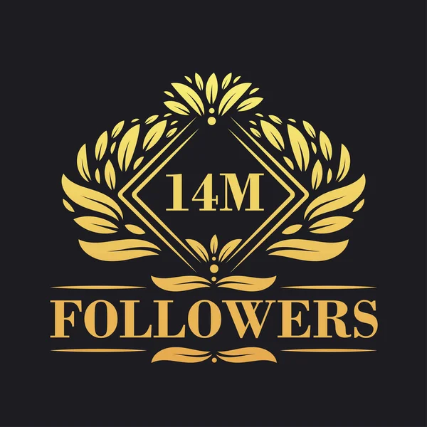 14M Followers Celebration Design Luxurious 14M Followers Logo Social Media — Stock Vector