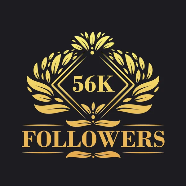 56K Последователей Праздник Дизайн Роскошный Логотип 56K Followers Подписчиков Социальных — стоковый вектор