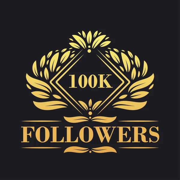 100K Zwolenników Projektowania Uroczystości Luksusowe Logo 100K Followers Dla Zwolenników — Wektor stockowy