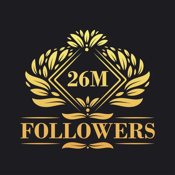26M Последователи Празднования Дизайн Роскошный Логотип 26M Followers Подписчиков Социальных — стоковый вектор