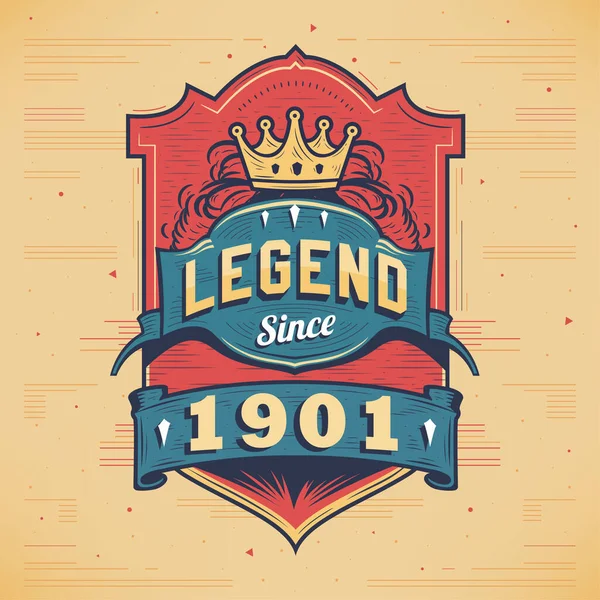 Legend 1901 Vintage Shirt Born 1901 Vintage Birthday Poster Design — Stock Vector