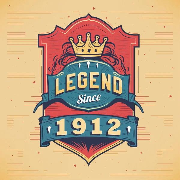 Legend 1912 Vintage Shirt Born 1912 Vintage Birthday Poster Design — Stock Vector