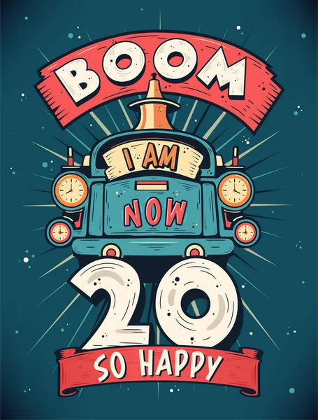 Boom Now Happy Vector Diseño Camisetas Regalo Cumpleaños Retro Vintage Vectores de stock libres de derechos