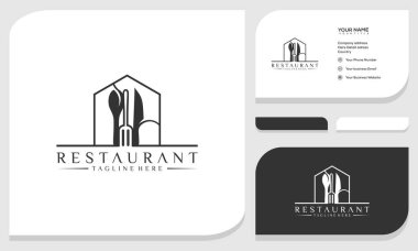 Kaşık ve çatal ikonlu restoran logosu, modern konsept.