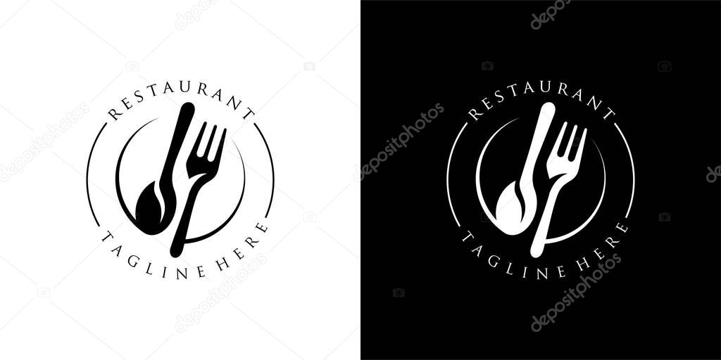 Restaurant logo with spoon and fork icon, modern concept