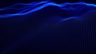 Dinamik dalgalı soyut bir arkaplan. Noktalı fütüristik dalga. Büyük veri konsepti. Soyut teknoloji geçmişi. 3 boyutlu görüntüleme. 4k animasyon.