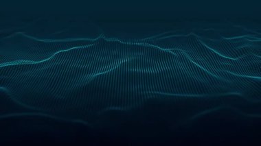 Gelecekçi parçacık dalgası. Soyut teknoloji geçmişi. Büyük veri görselleştirmesi. 3 boyutlu görüntüleme. 4k animasyon.