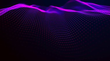 Teknoloji geçmişi. Soyut dijital parçacık dalgası. Fütürist noktalı dalga. Ağ bağlantısı yapısı. 3B görüntüleme