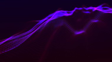 Teknoloji geçmişi. Soyut dijital parçacık dalgası. Fütürist noktalı dalga. Ağ bağlantısı yapısı. 3B görüntüleme