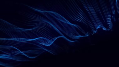 Gelecekçi parçacık dalgası. Soyut teknoloji geçmişi. Büyük veri görselleştirmesi. Üç boyutlu. 4k animasyon.