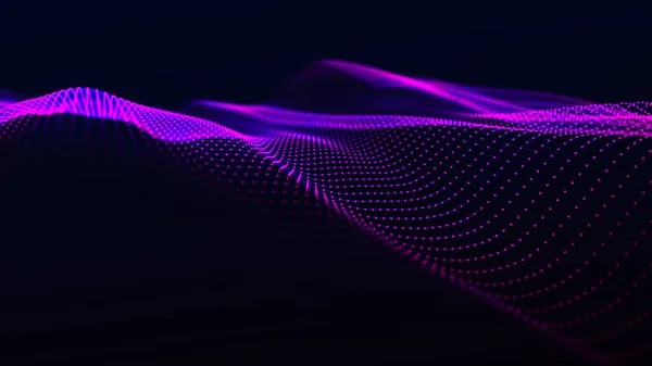 技术背景 数字粒子波 未来派点点滴滴的波浪 网络连接结构 3D渲染 — 图库照片