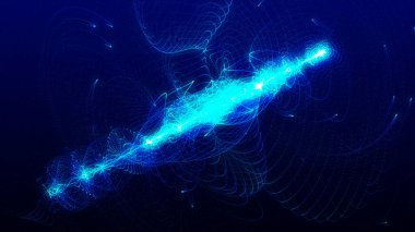 Veri akışı bilgisi. Dijital iletişim kavramı. Dijital veri akışı. Mavi fütürist akış. 3B görüntüleme