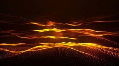 Dinamik dalgalı soyut bir arkaplan. Noktalı fütüristik dalga. Büyük veri konsepti. Soyut teknoloji geçmişi. 3B görüntüleme