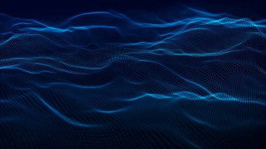 Teknoloji geçmişi. Soyut dijital parçacık dalgası. Fütürist noktalı dalga. Ağ bağlantısı yapısı. 3B görüntüleme