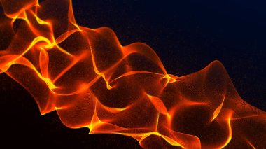 Wave of particles. Abstract background with dynamic wave. Concept of digital communication. The sound wave of dynamic particles flows through the darkness. 3D rendering