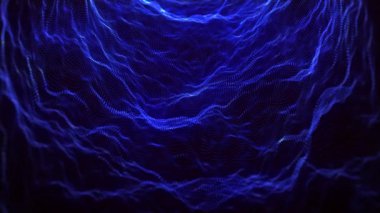 Wave of particles. Abstract background with dynamic wave. Big data. The sound wave of dynamic particles flows through the darkness. Beautiful smooth 4K waveform animation. 3d rendering.