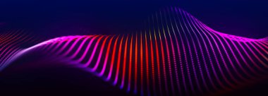 Dijital teknoloji geçmişi. Parlayan noktaların dinamik dalgası. Sunum tasarımı için fütüristik arka plan. 3D görüntüleme. Geniş Ekran