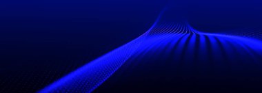 Dijital teknoloji geçmişi. Parlayan noktaların dinamik dalgası. Sunum tasarımı için fütüristik arka plan. 3D görüntüleme. Geniş Ekran