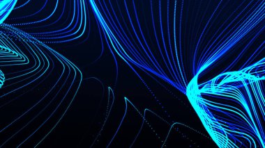 Teknoloji geçmişi. Soyut dijital parçacık dalgası. Fütürist noktalı dalga. Ağ bağlantısı yapısı. 3B görüntüleme