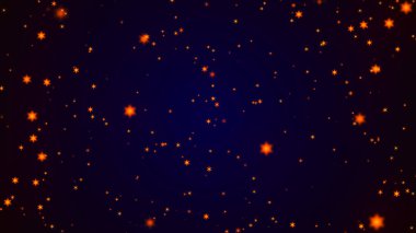 Soyut canlandırılmış arkaplan. Black Space 'in Sıcak Altın Yıldızlar Dokusunun Animasyonu. Parıldayan yıldızlı gece gökyüzü animasyon ışık efekti. Kozmik mavi mor eğimli arkaplan. Güzel yıldızlı gece gökyüzü. Üç Boyut.