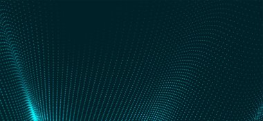 Parçacıkların soyut dijital dalgası. Gelecekçi nokta dalgası. Teknoloji arka plan vektörü. 3d.