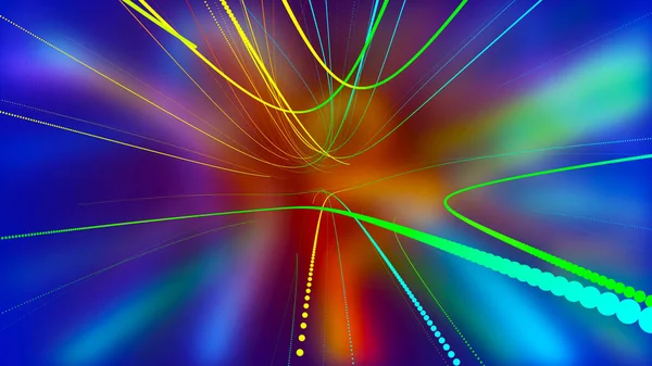 Beautiful 3D Line Background. Neon, red, blue, yellow, green lines on a bright colored background. Abstract background from dotted lines 3D render