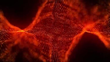 Gelecekçi parçacık dalgası. Soyut teknoloji geçmişi. Büyük veri görselleştirmesi. 3 boyutlu görüntüleme. 4k animasyon.