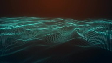 Gelecekçi parçacık dalgası. Soyut teknoloji geçmişi. Büyük veri görselleştirmesi. 3 boyutlu görüntüleme. 4k animasyon.